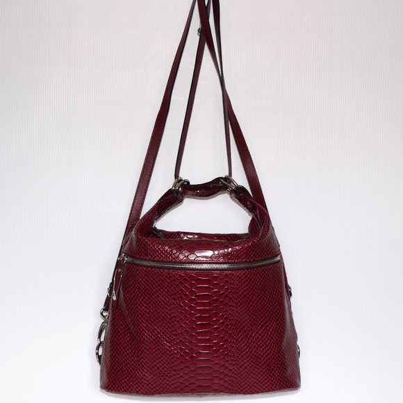 New Gianni Conti Vera Pelle Red Leather Convertible Shoulder Bag Backpack - Picture 1 of 12